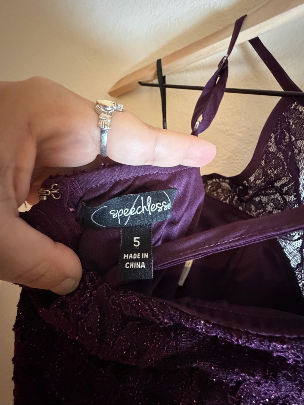 Speechless Plum Lace Mini Dress with Jeweled Waist - Picture 6 of 8